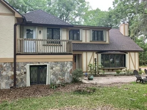 Front elevation with balcony and decorative trim