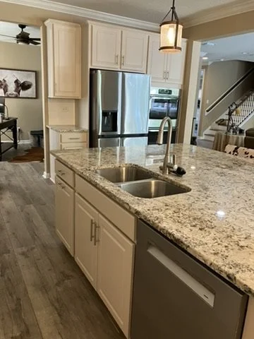 Kitchen island and custom-color cabinet details