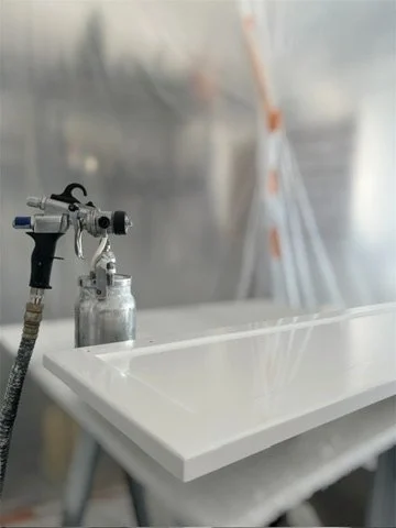 Cabinet door positioned on a finishing stand