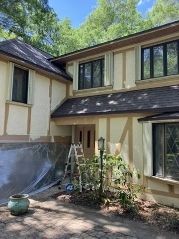 Traditional exterior with ground protection during work