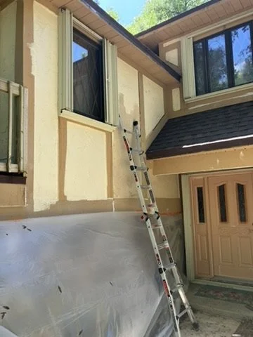 Exterior windows and trim during preparation
