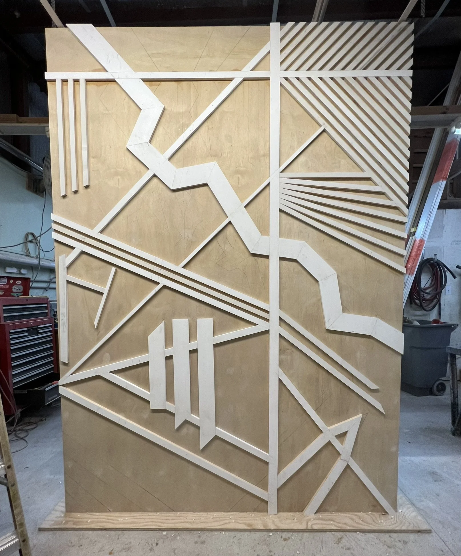Raised geometric trim assembled before painting