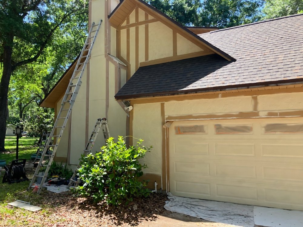 Exterior preparation around a garage and decorative trim