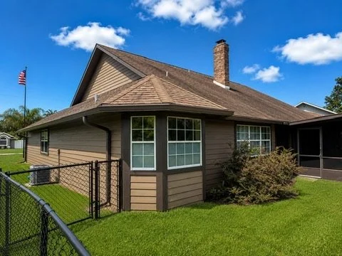 Residential exterior with siding and contrasting trim