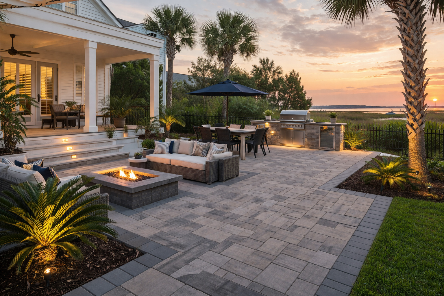 Hardscape patio installation by Budget Fencing & Construction in Charleston, SC
