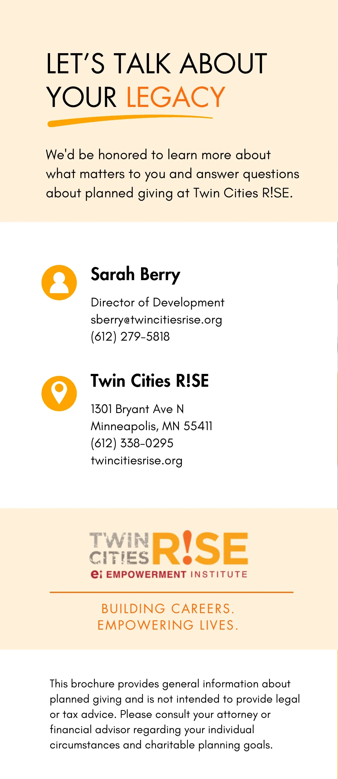 Twin Cities R!SE planned giving contact information