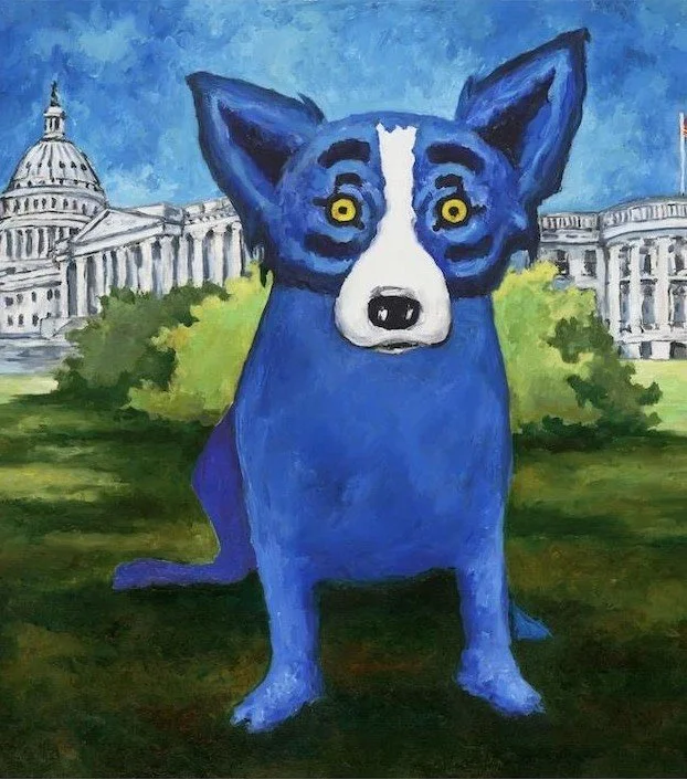 Blue Dog print: the Washington Blue Dog in front of the U.S. Capitol