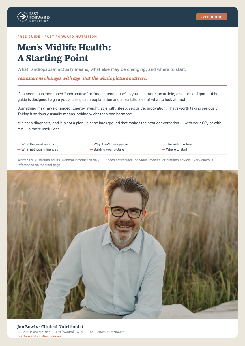 Cover of the free guide Men&rsquo;s Midlife Health: A Starting Point, by Jon Bowly