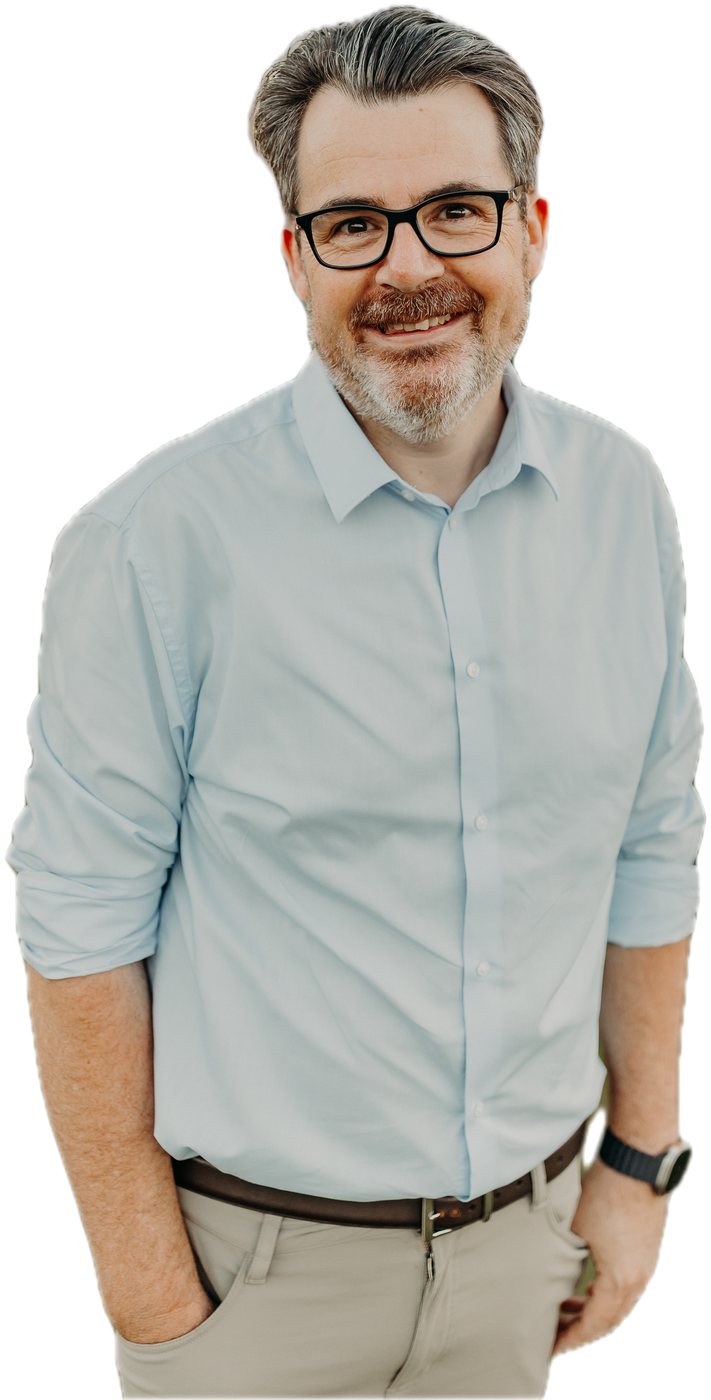 Jon Bowly today, clinical nutritionist, in a pale blue shirt