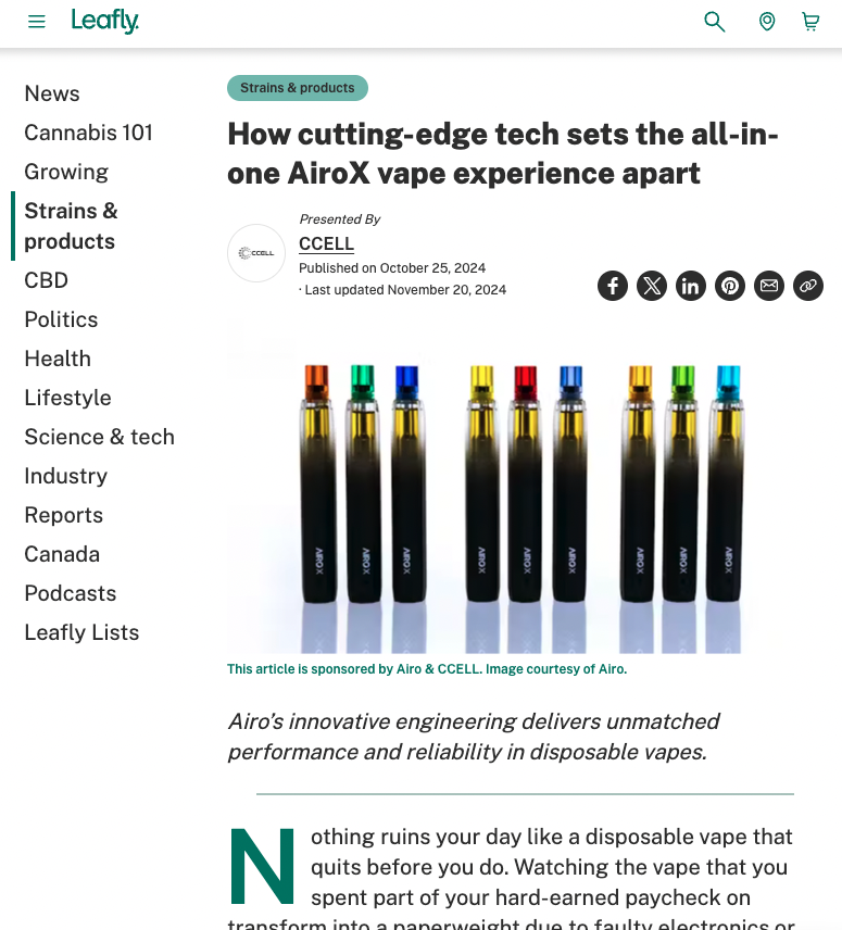 Leafly sponsored article — AiroX presented by CCELL