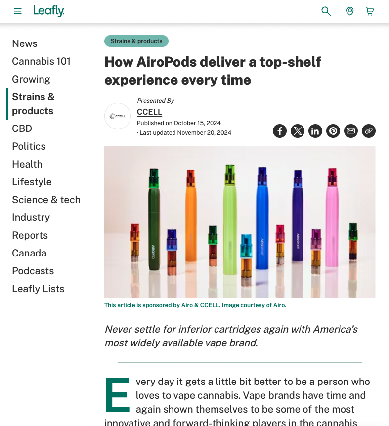 Leafly sponsored article — AiroPod presented by CCELL