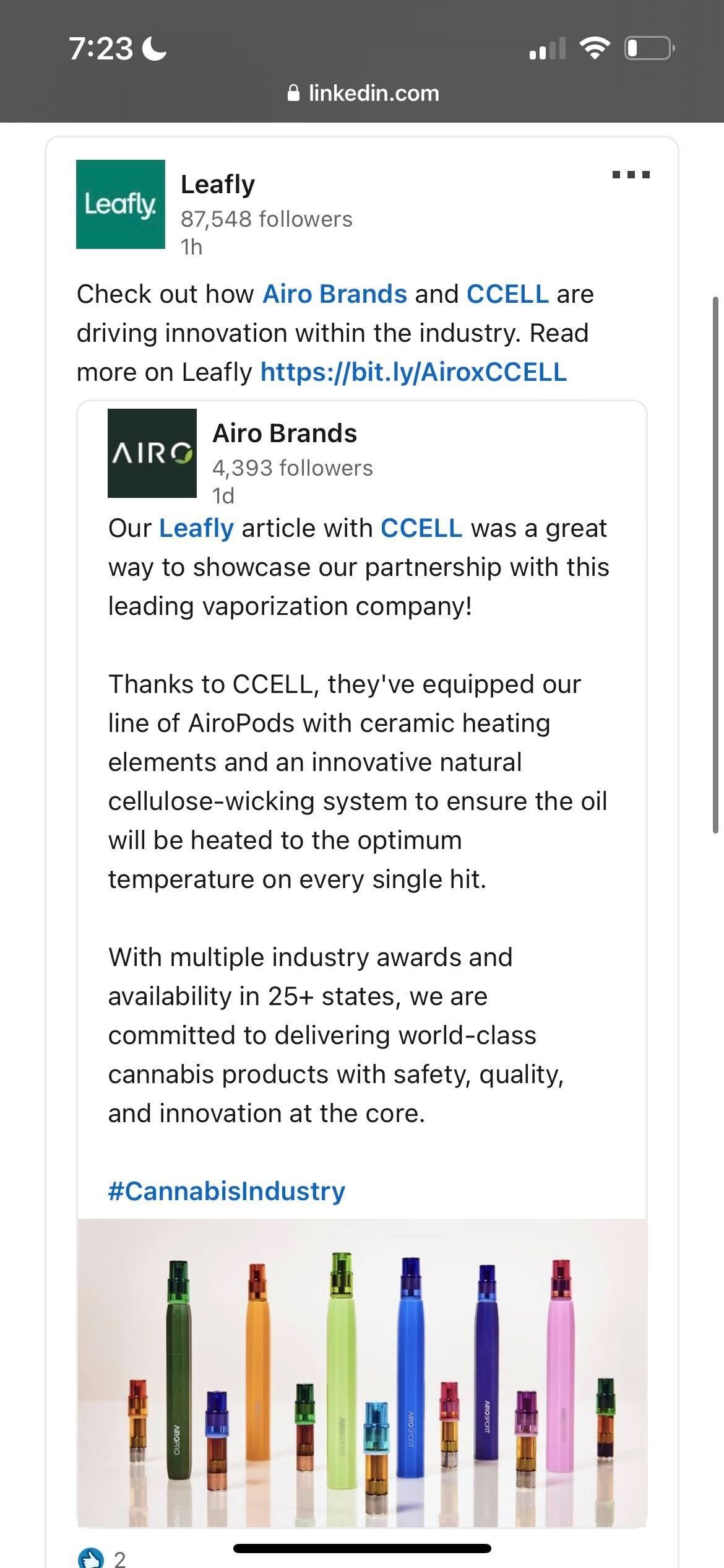 Leafly LinkedIn amplification post
