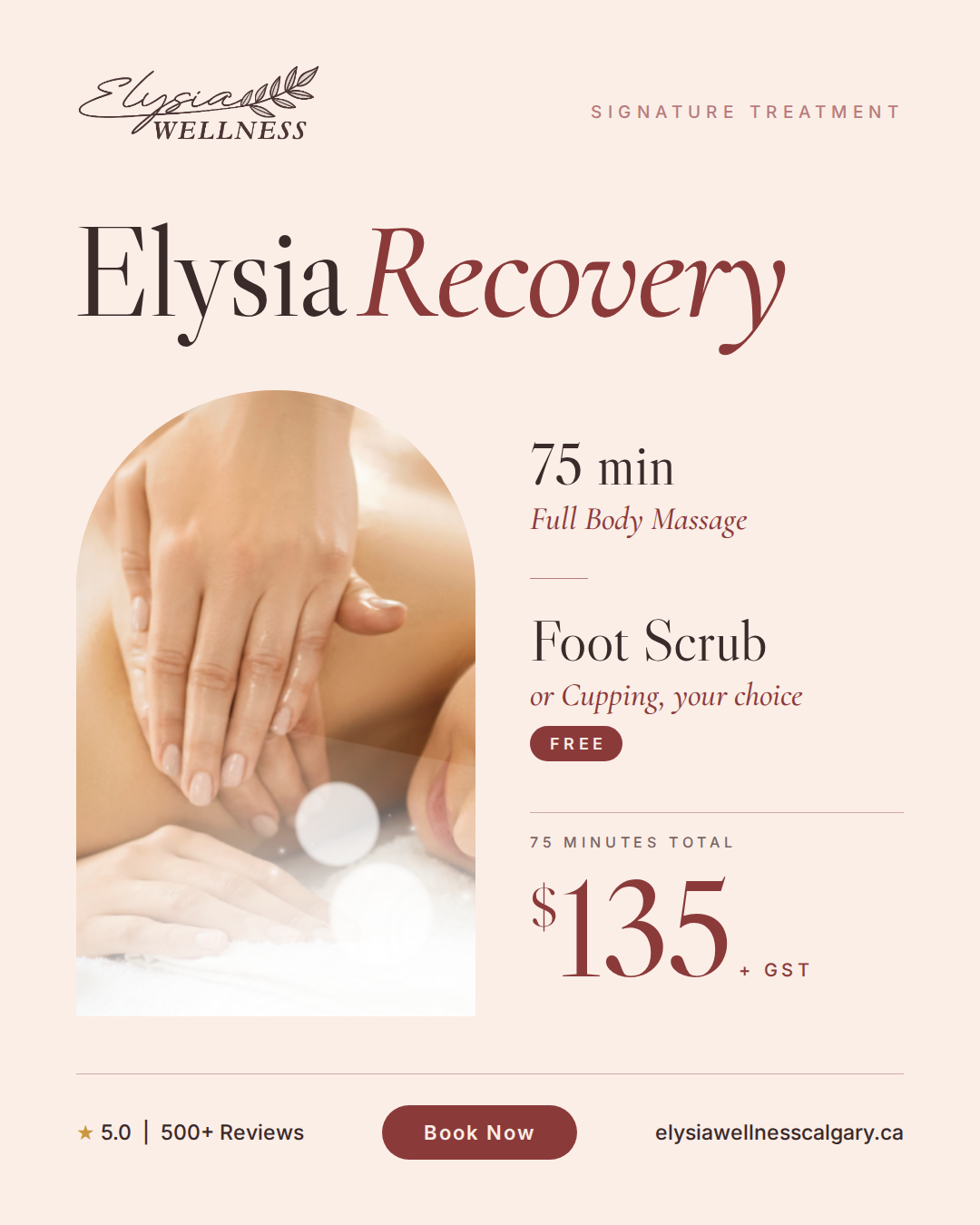 Elysia Recovery — 75 min full body massage with free foot scrub or cupping
