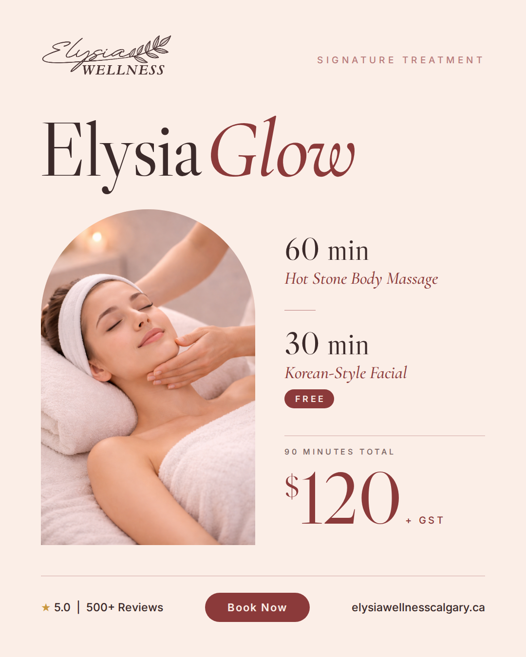 Elysia Glow — 60 min full body massage with 30 min express facial