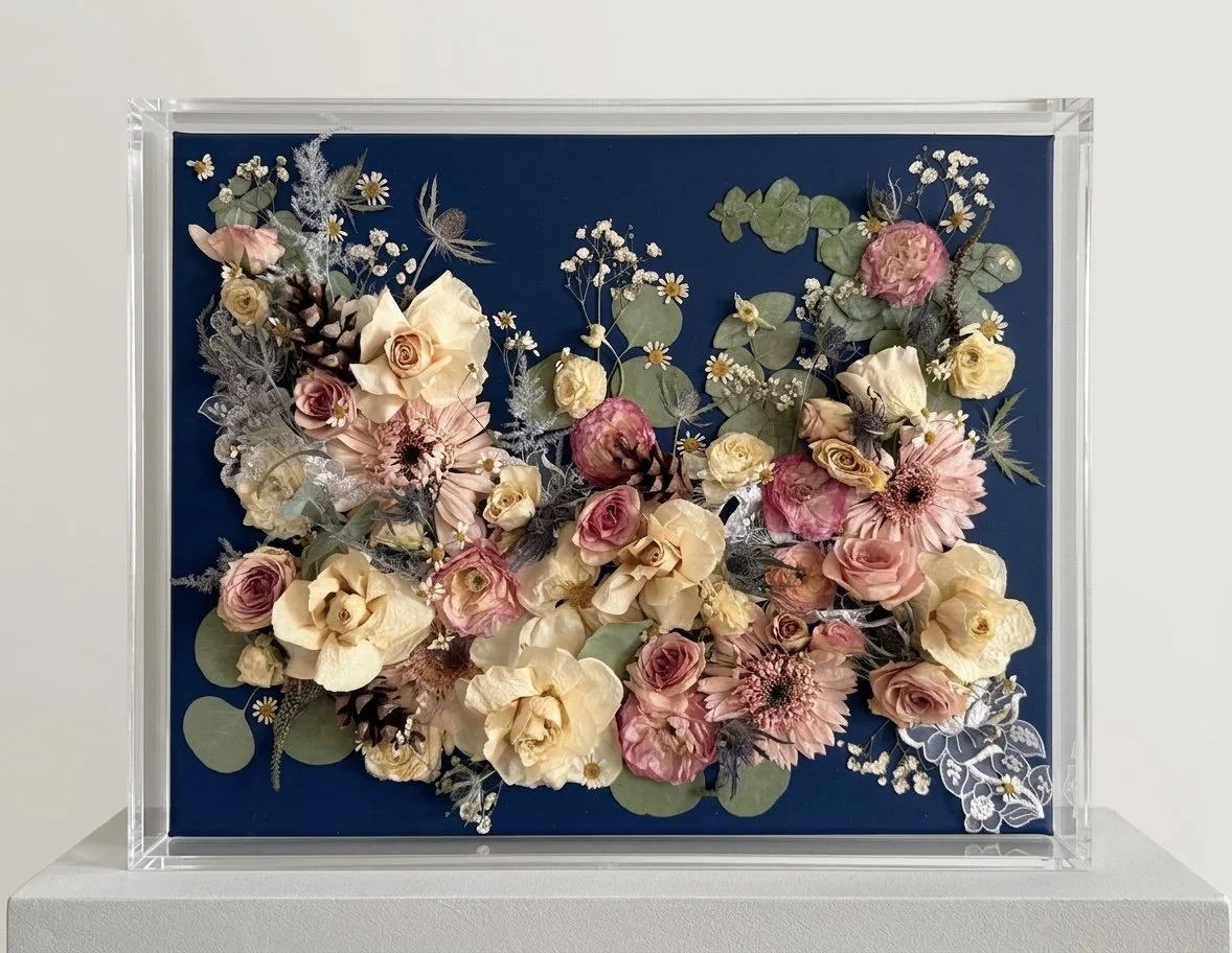 Preserved wedding bouquet botanical art - custom painted canvas St. Louis floral preservation