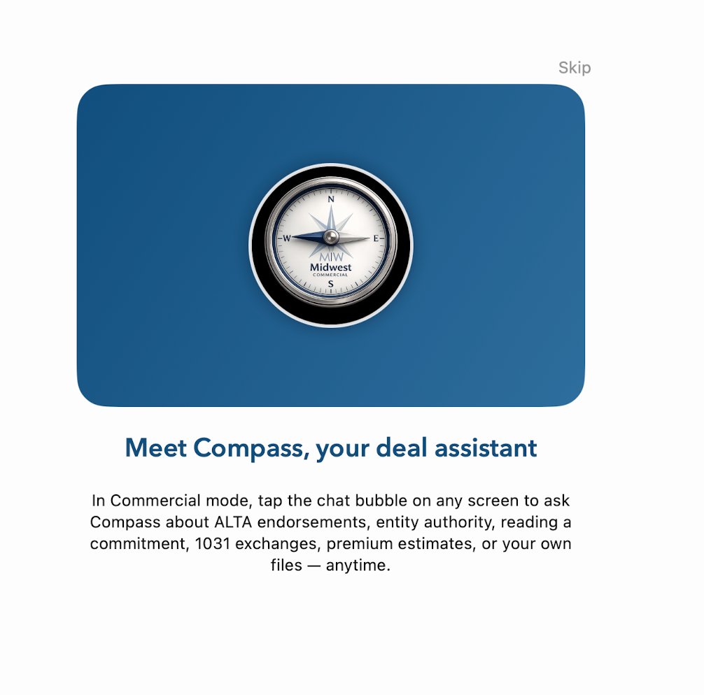 Compass commercial deal assistant in the Midwest Title app
