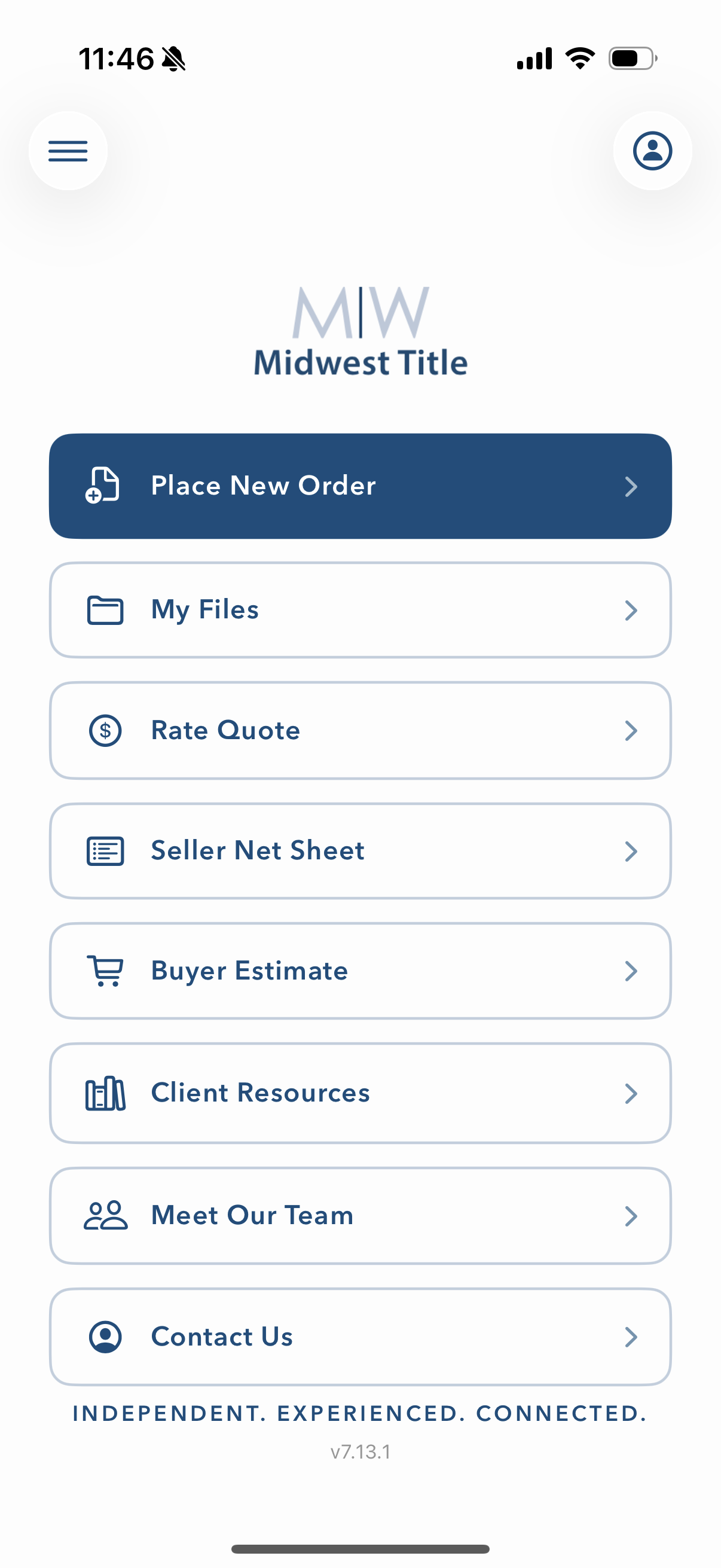 Midwest Title residential app home screen