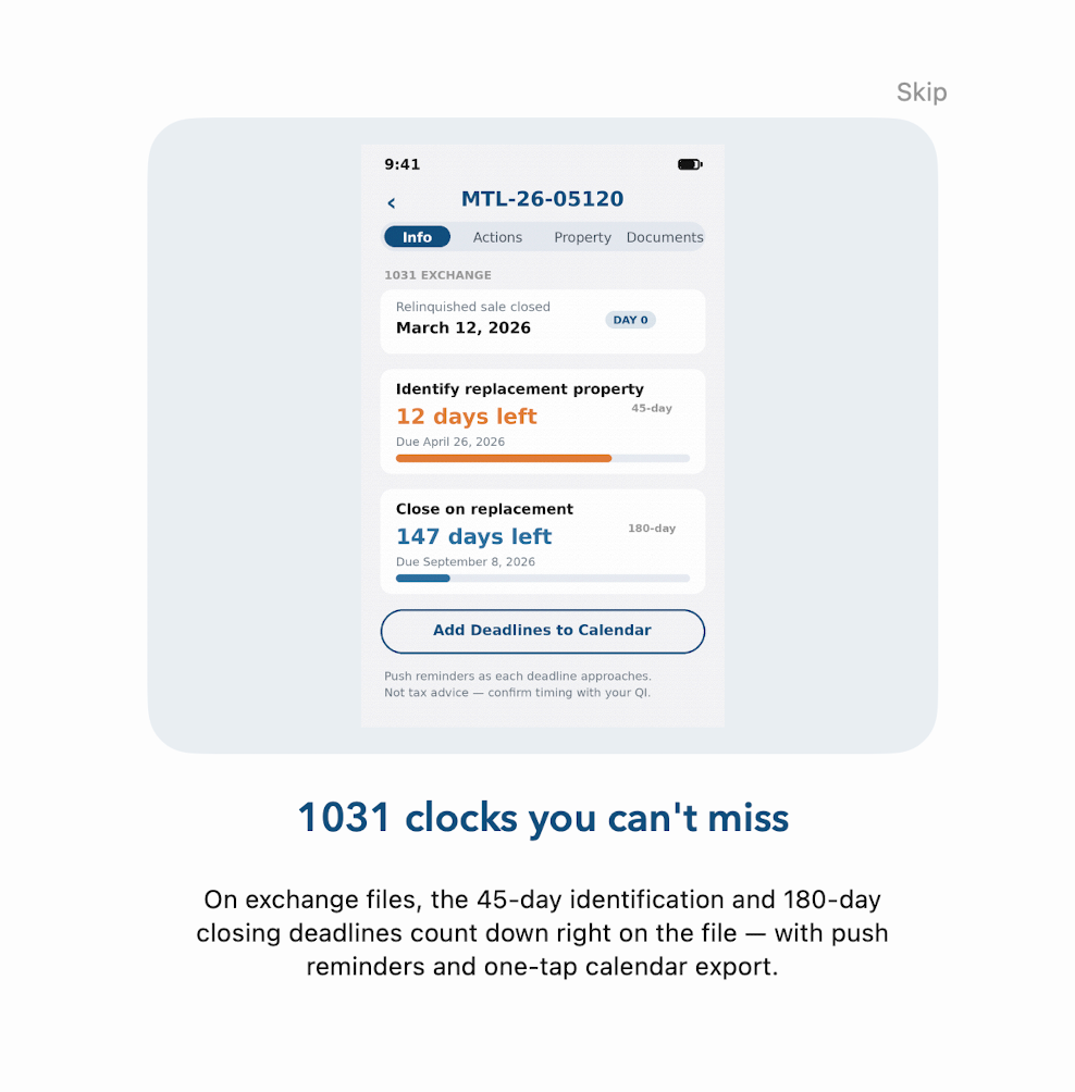 1031 exchange deadline tracking and reminders
