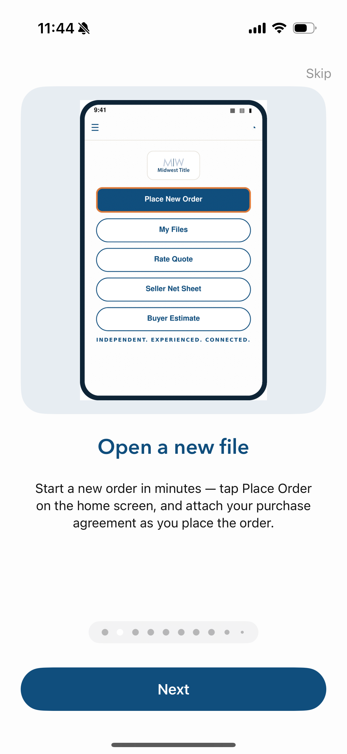 Open a new title file in the Midwest Title app