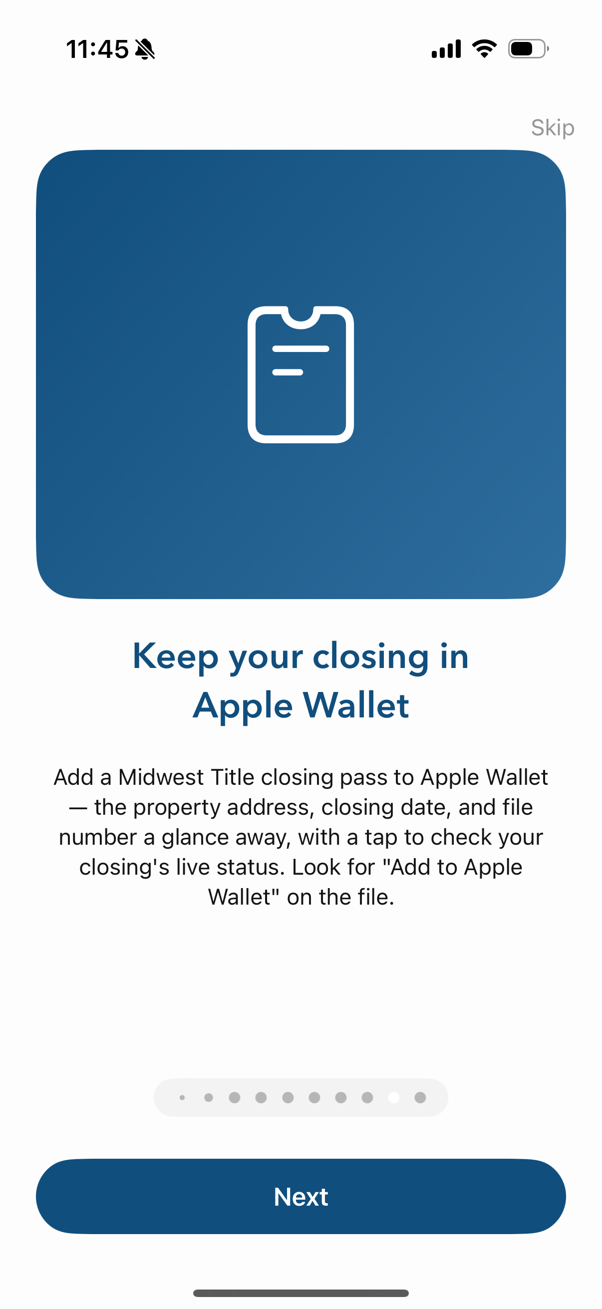 Keep a Midwest Title closing pass in Apple Wallet