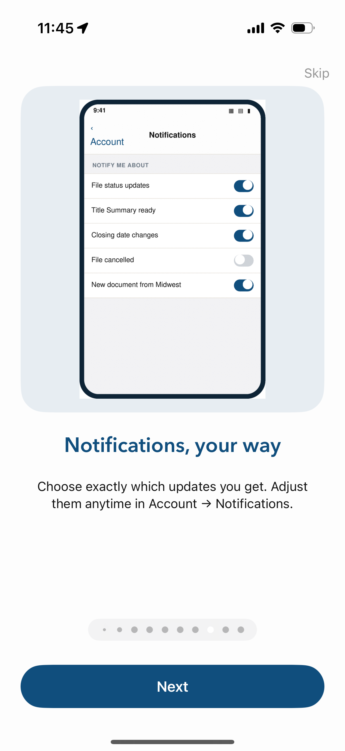 Choose Midwest Title app notifications