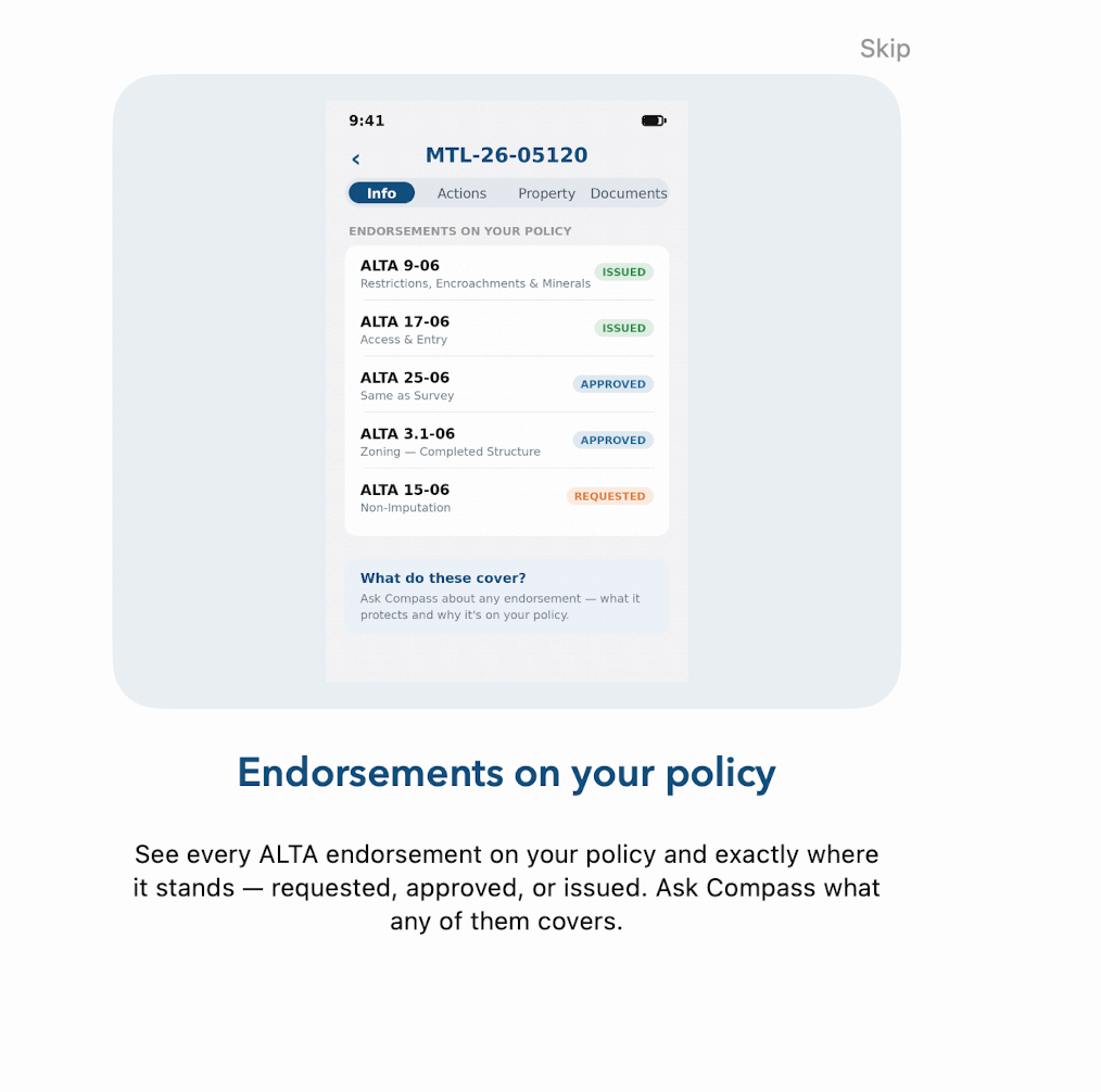 ALTA endorsement status in the Midwest Title Commercial app