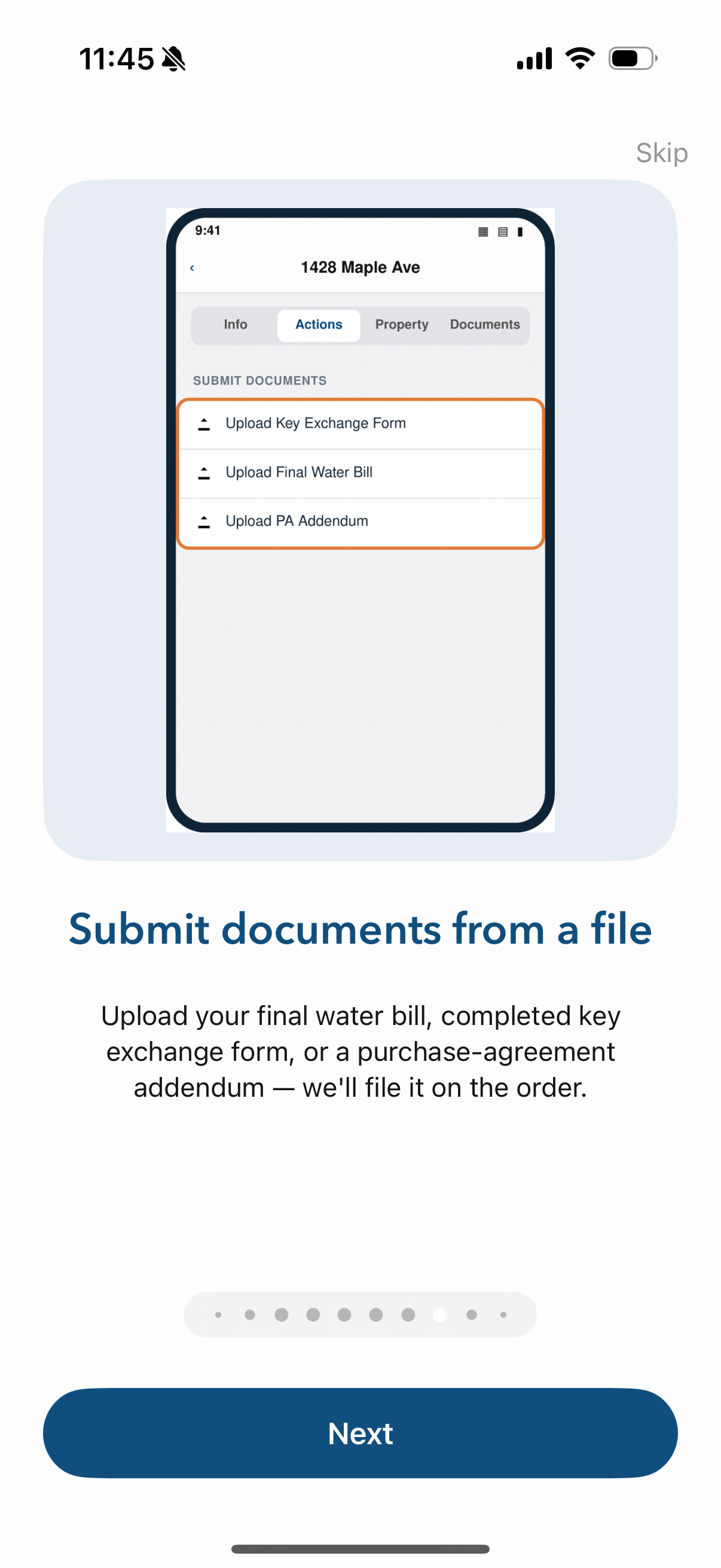 Upload residential closing documents