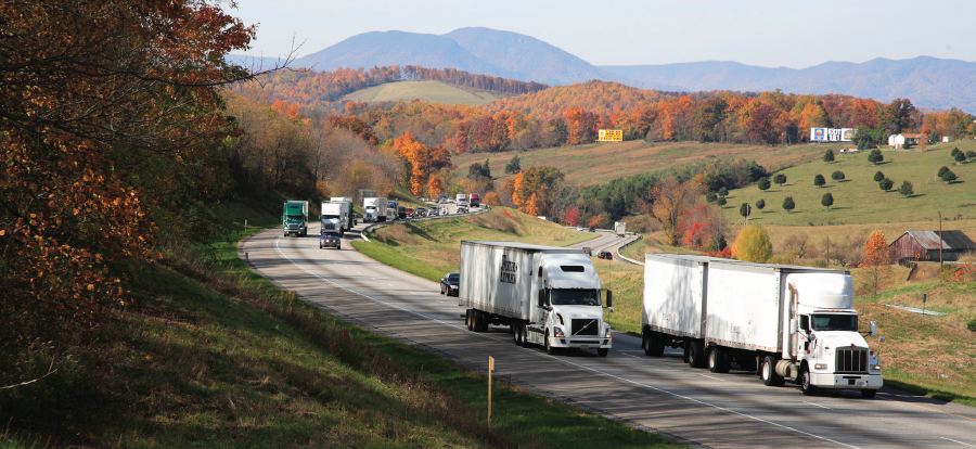 Freight truck on Interstate 81 near Harrisonburg, Virginia