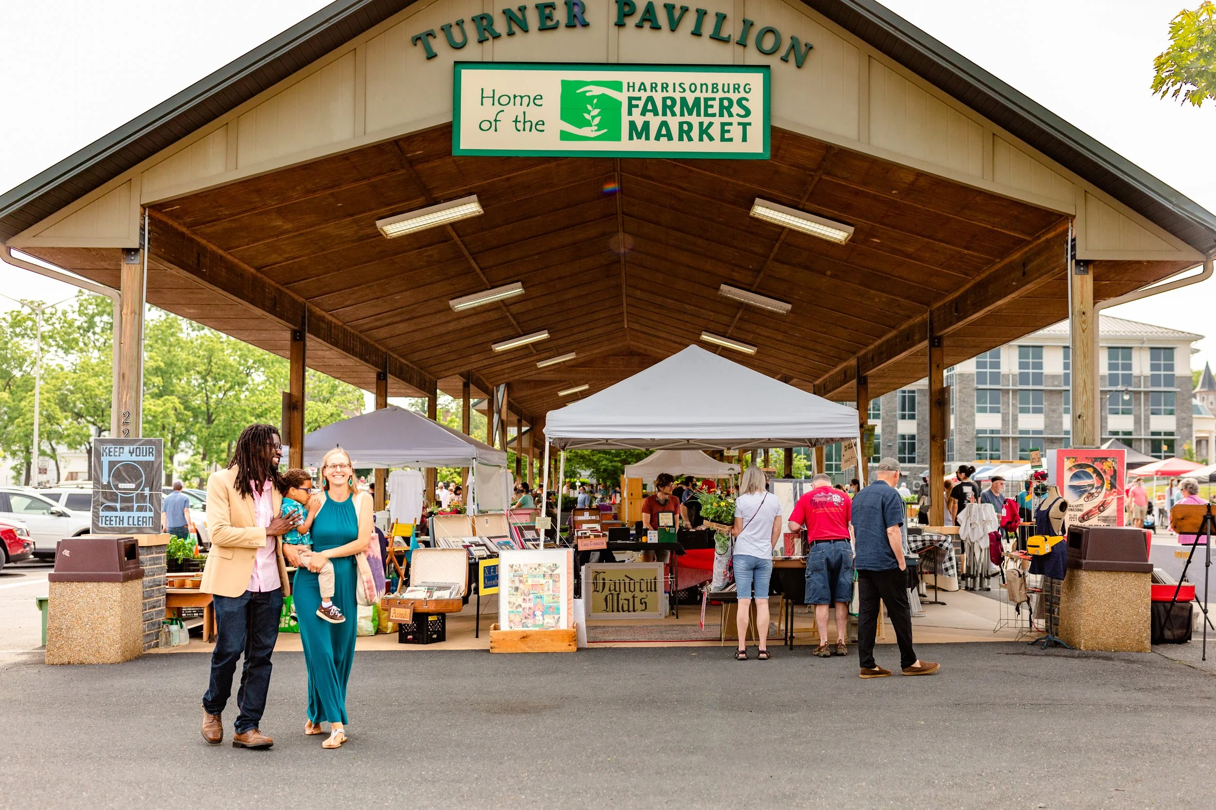 A family at the farmers market in downtown Harrisonburg, Virginia