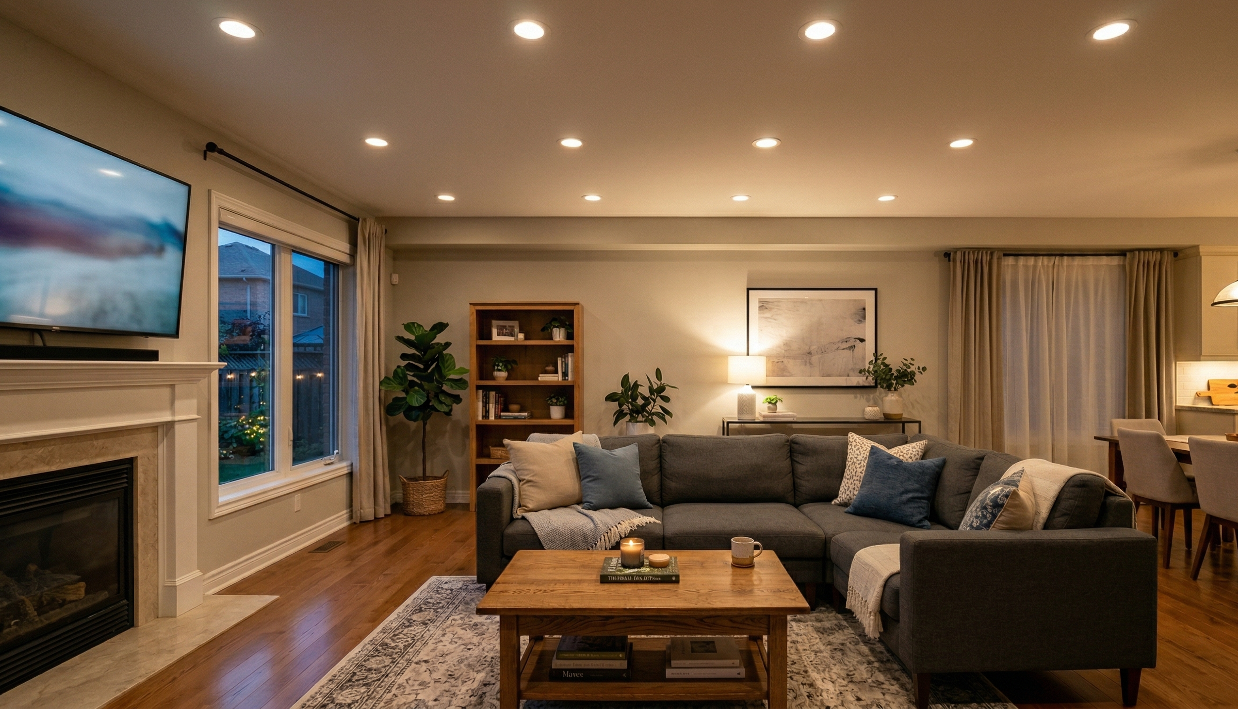 Warm colour temperature living room lights