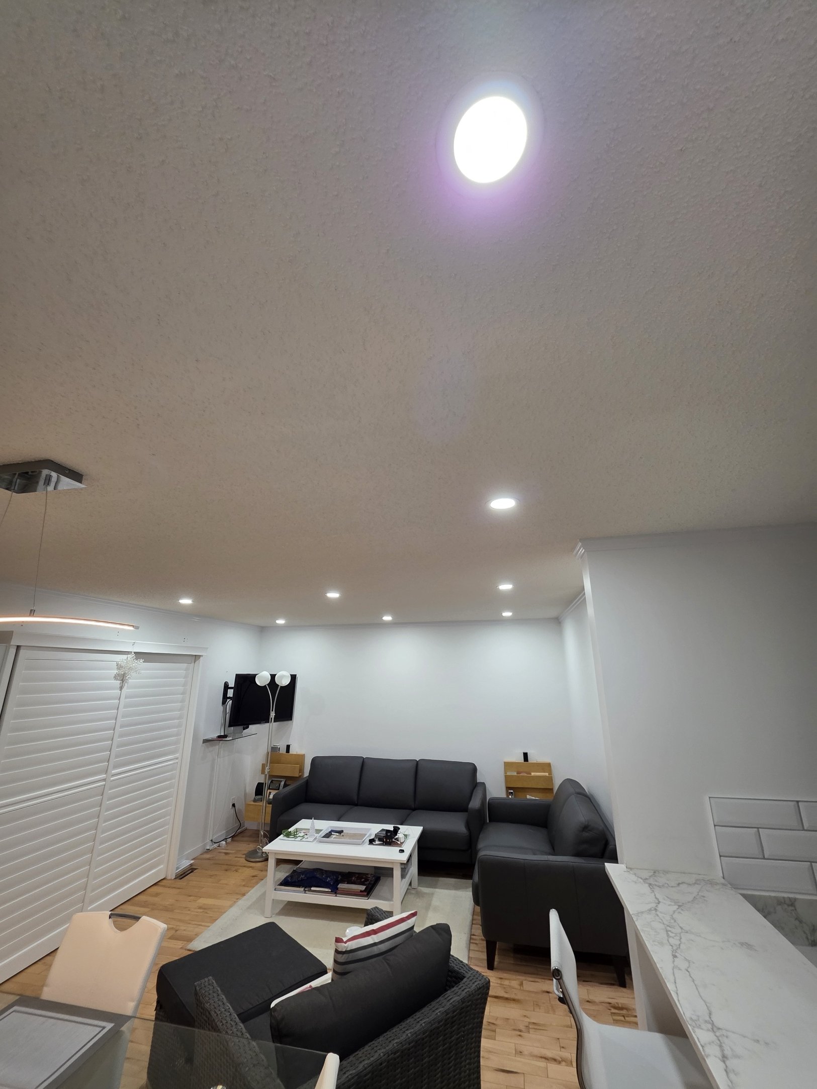 Modern LED pot lights after retrofit