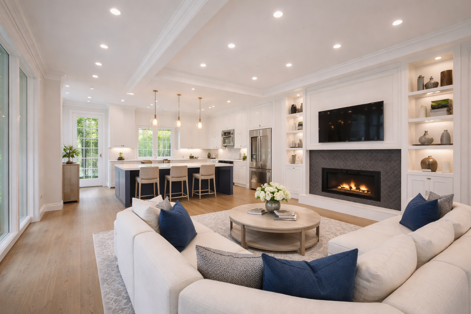 Modern LED pot lights after retrofit