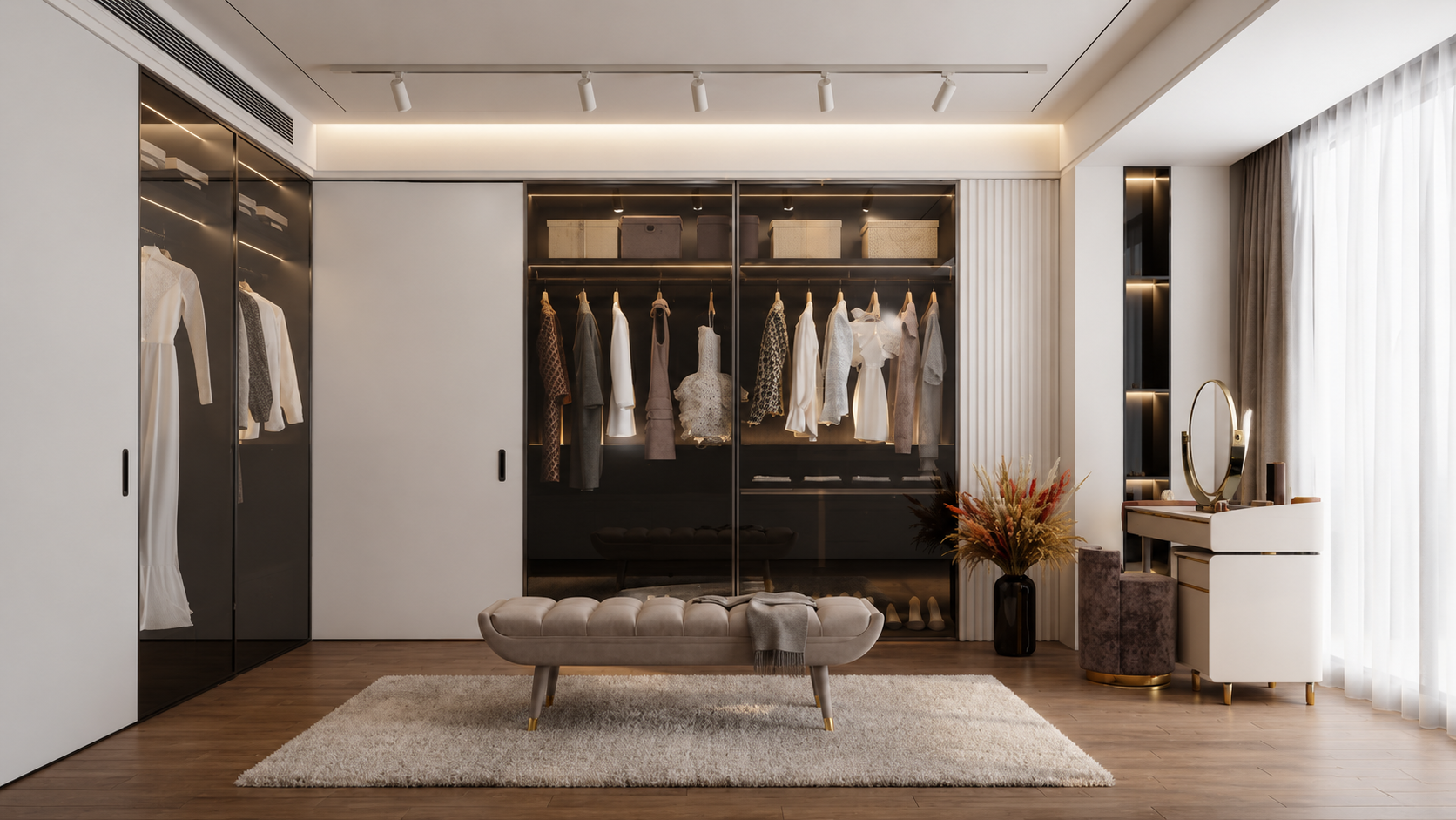 Built-in walk-in closet storage for condominium and residential interiors in Metro Manila by Blinds and Decors Philippines