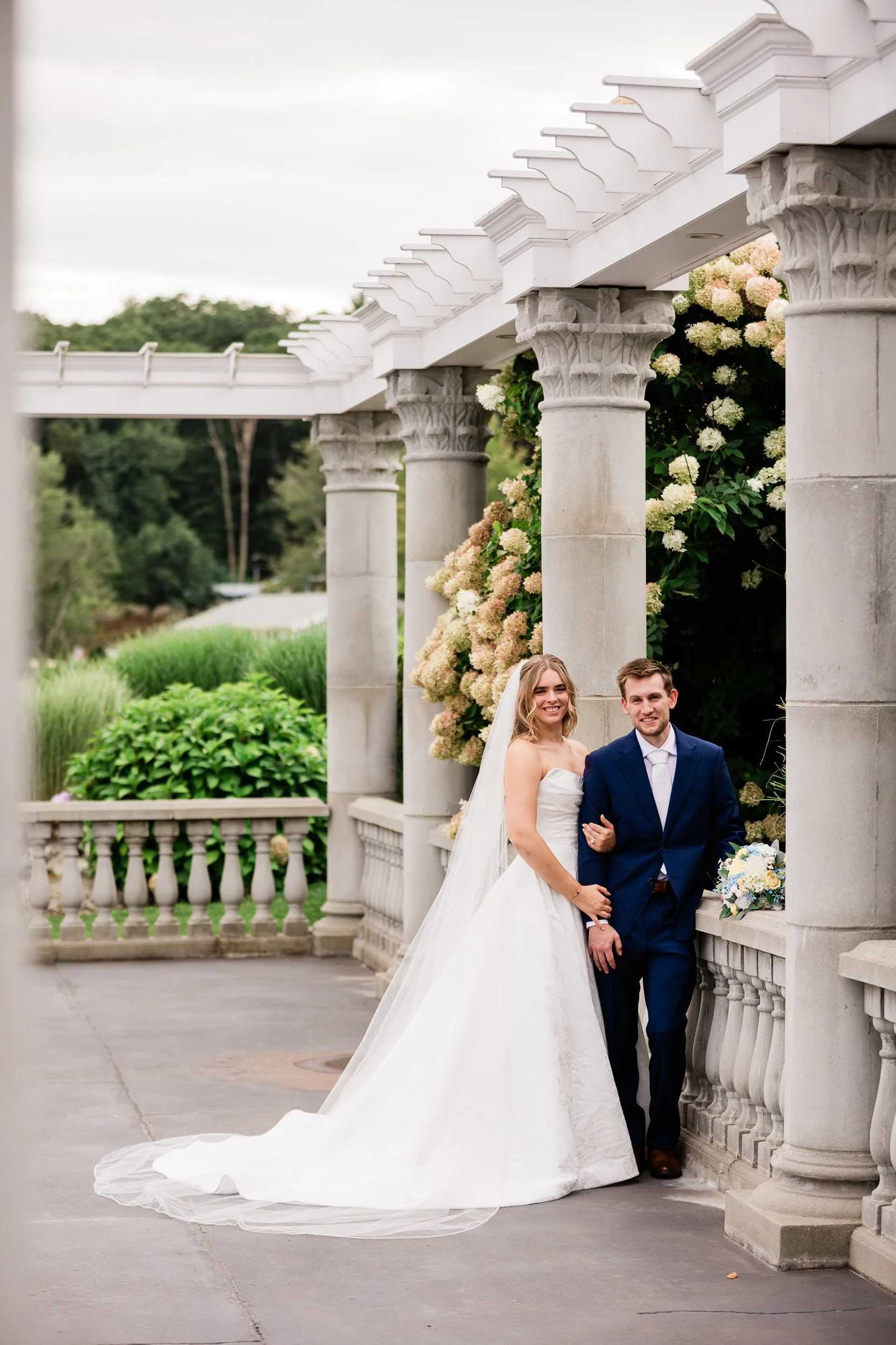 A couple during golden hour portraits on their wedding day