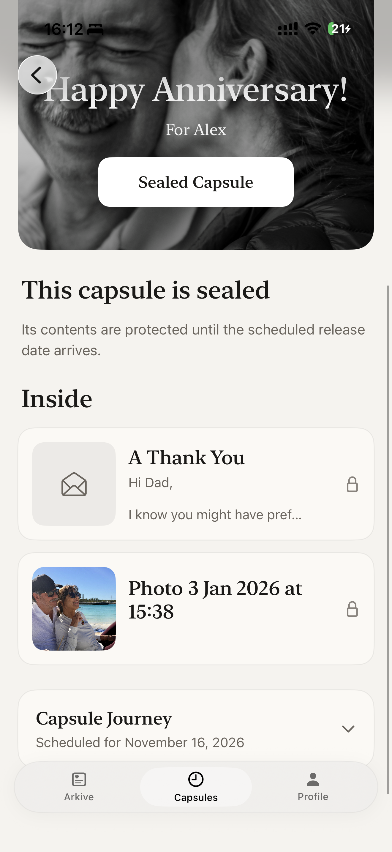 Arkive sealed capsule