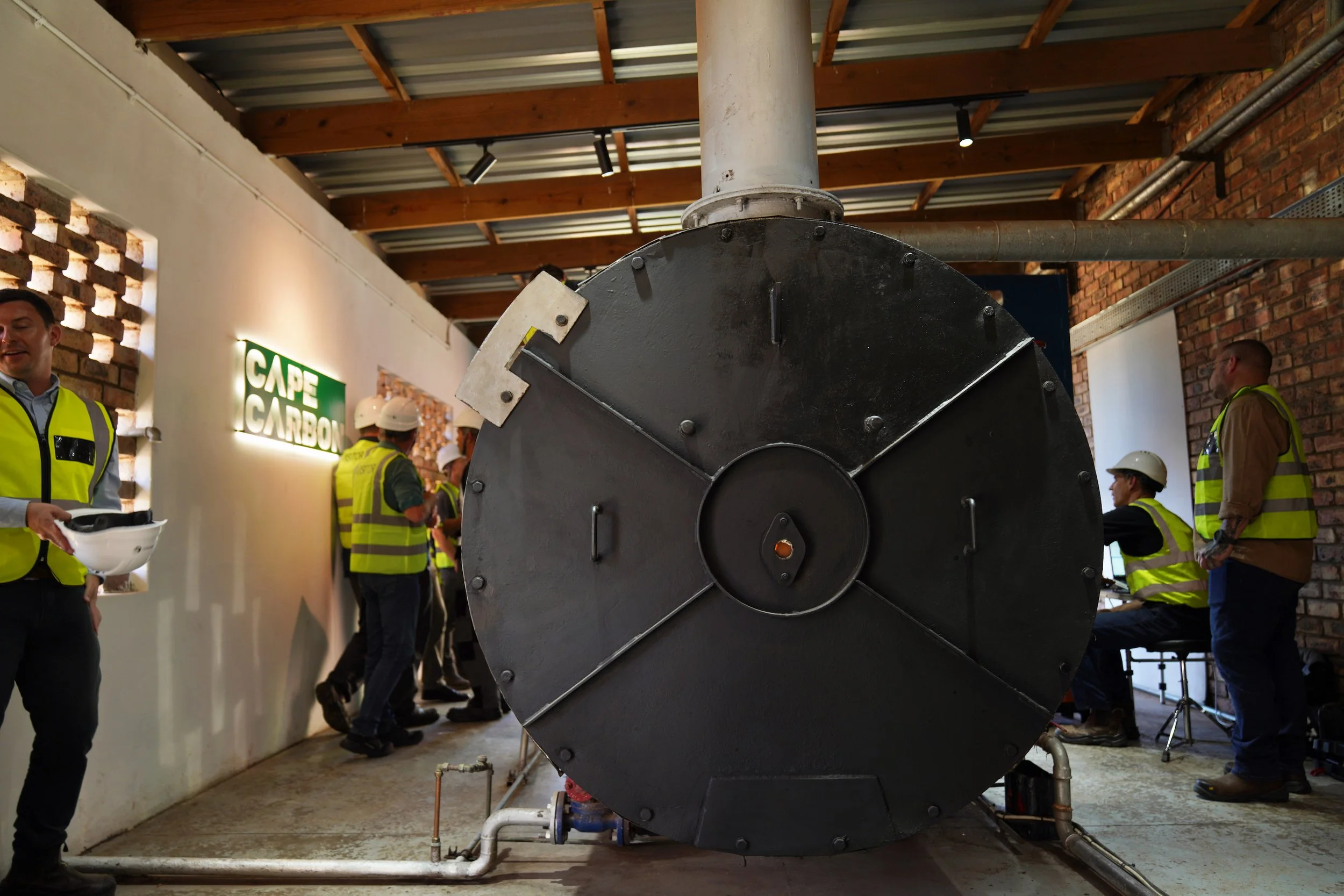 The converted boiler and burner in Cape Carbon's boiler room