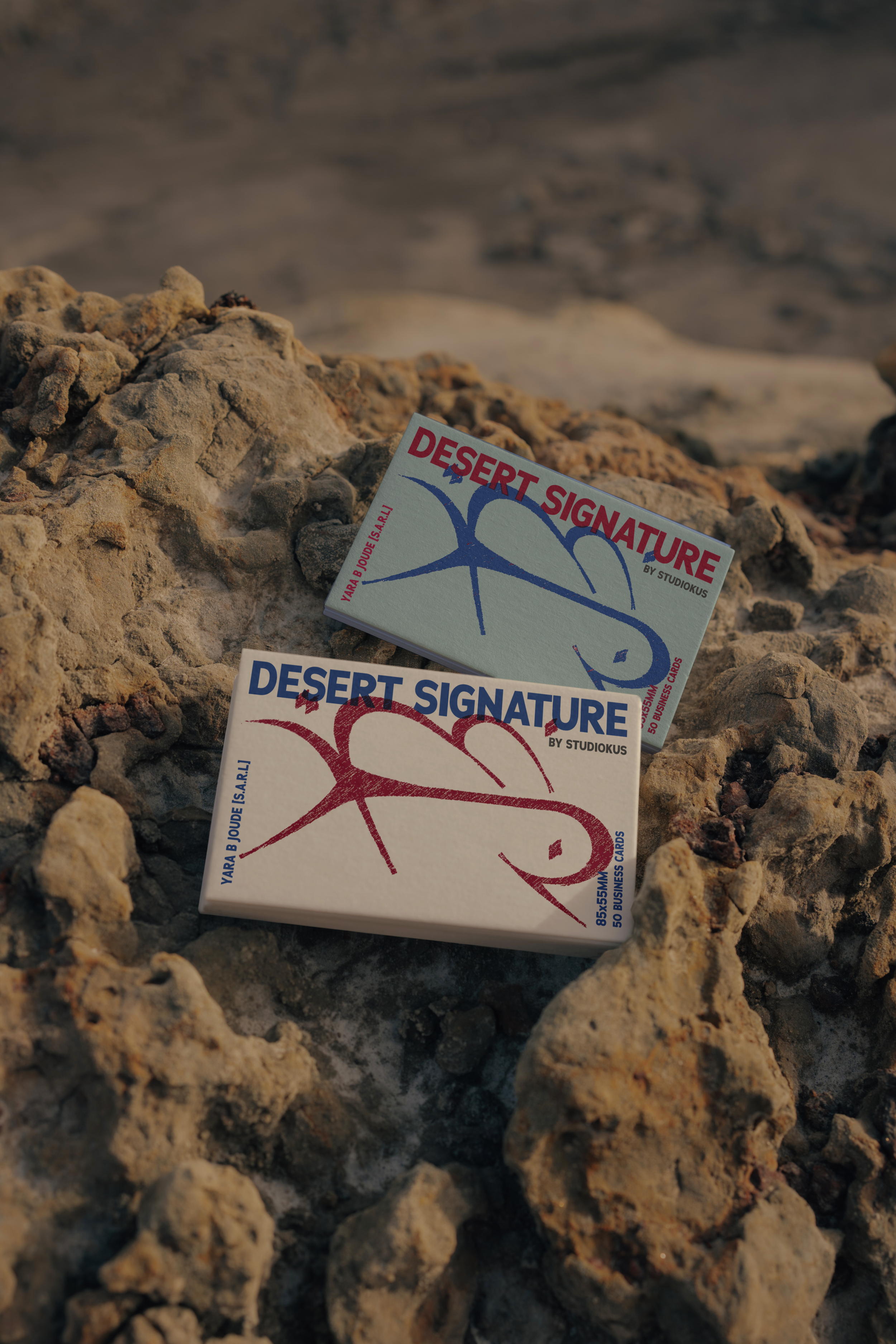 The Desert Signature — two packs of business cards with the YBJ monogram, by StudioKus