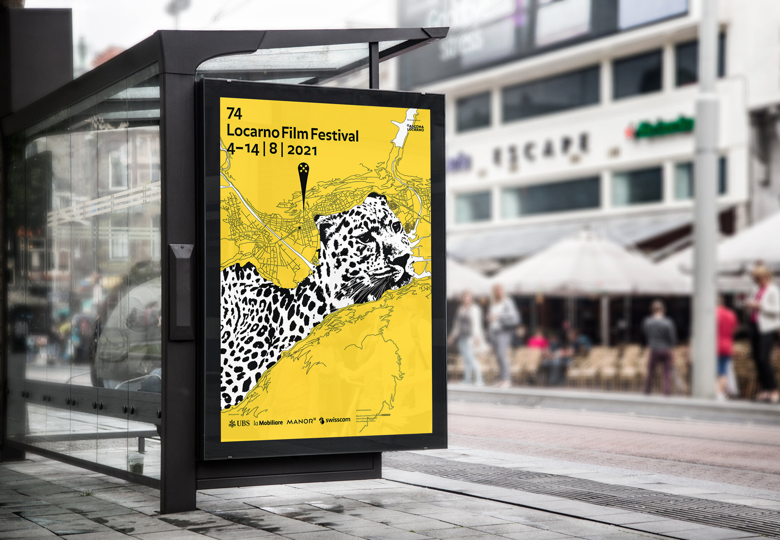 The Yellow Leopard — poster detail, cartographic illustration of Lake Maggiore, by StudioKus