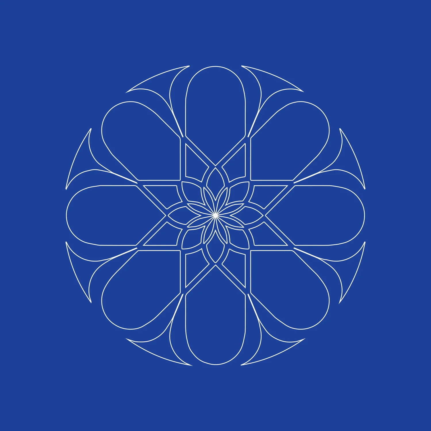 YBJ — exploration 01, finalised eight-petal geometric flower from the arabesque grammar, by StudioKus