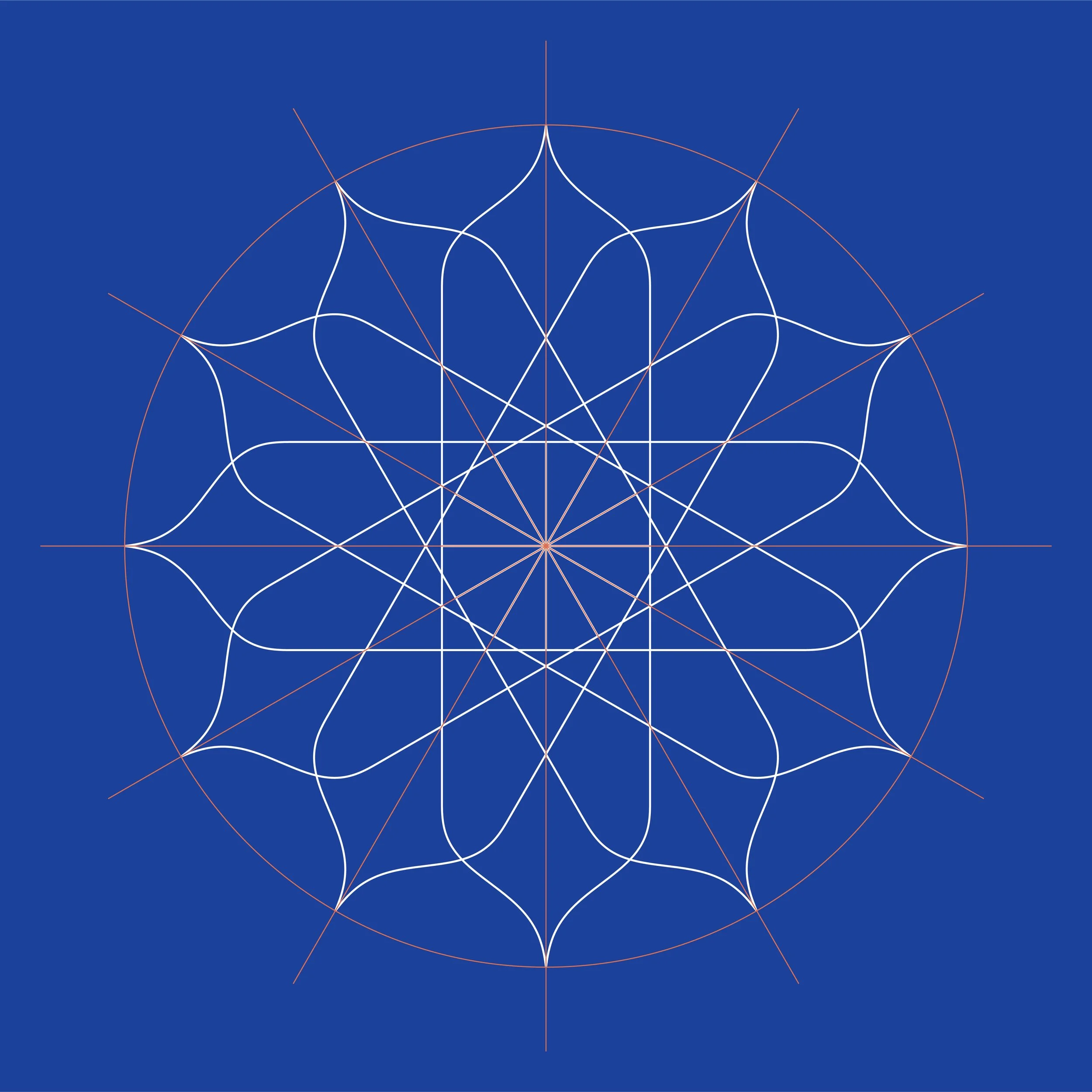 YBJ — exploration 03, tracé géométrique radial inspiré des muqarnas, par StudioKus