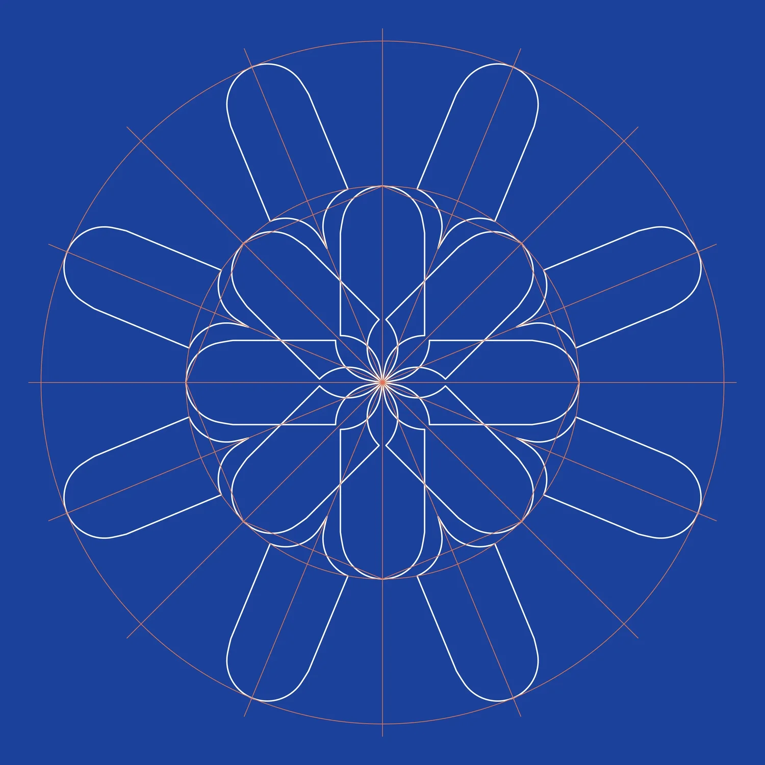 YBJ — exploration 01, geometric construction lines inspired by the arabesque, on Atlantique blue, by StudioKus