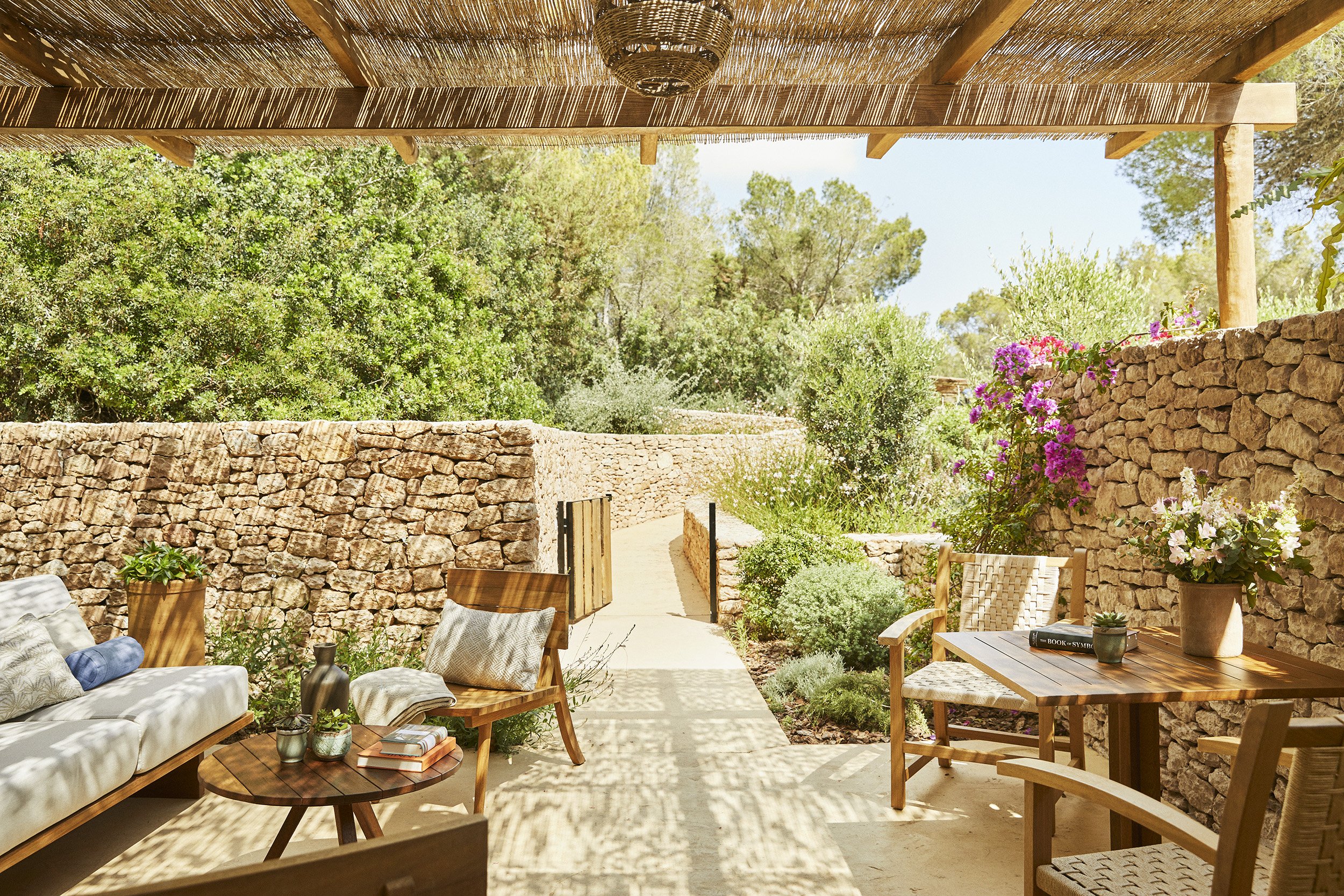 Handmade drystone wall and pine forest path at Teranka, Formentera