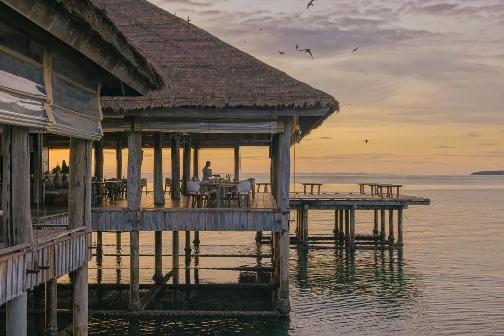 Vista Restaurant and Lounge, an overwater thatched pavilion at Song Saa Private Island, Cambodia