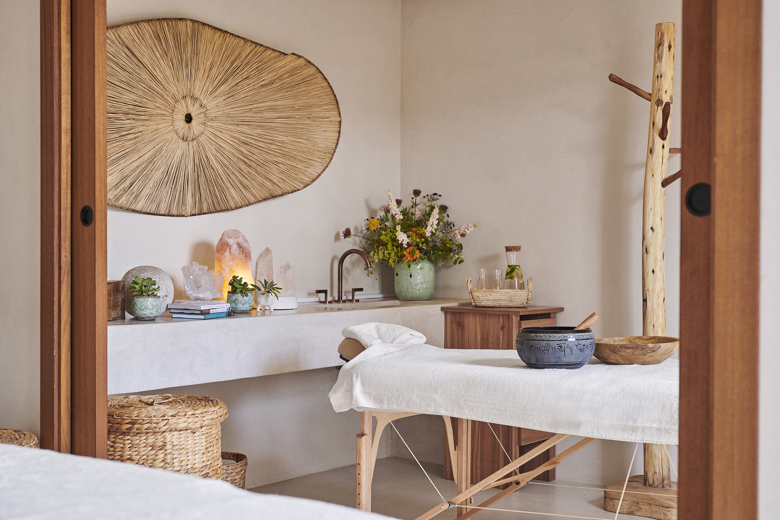 Outdoor treatment room at Teranka spa with natural botanicals and soft lighting