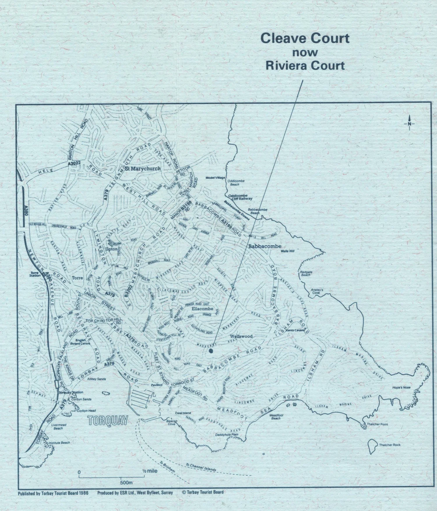 Location map showing Cleave Court, now Riviera Court, Torquay