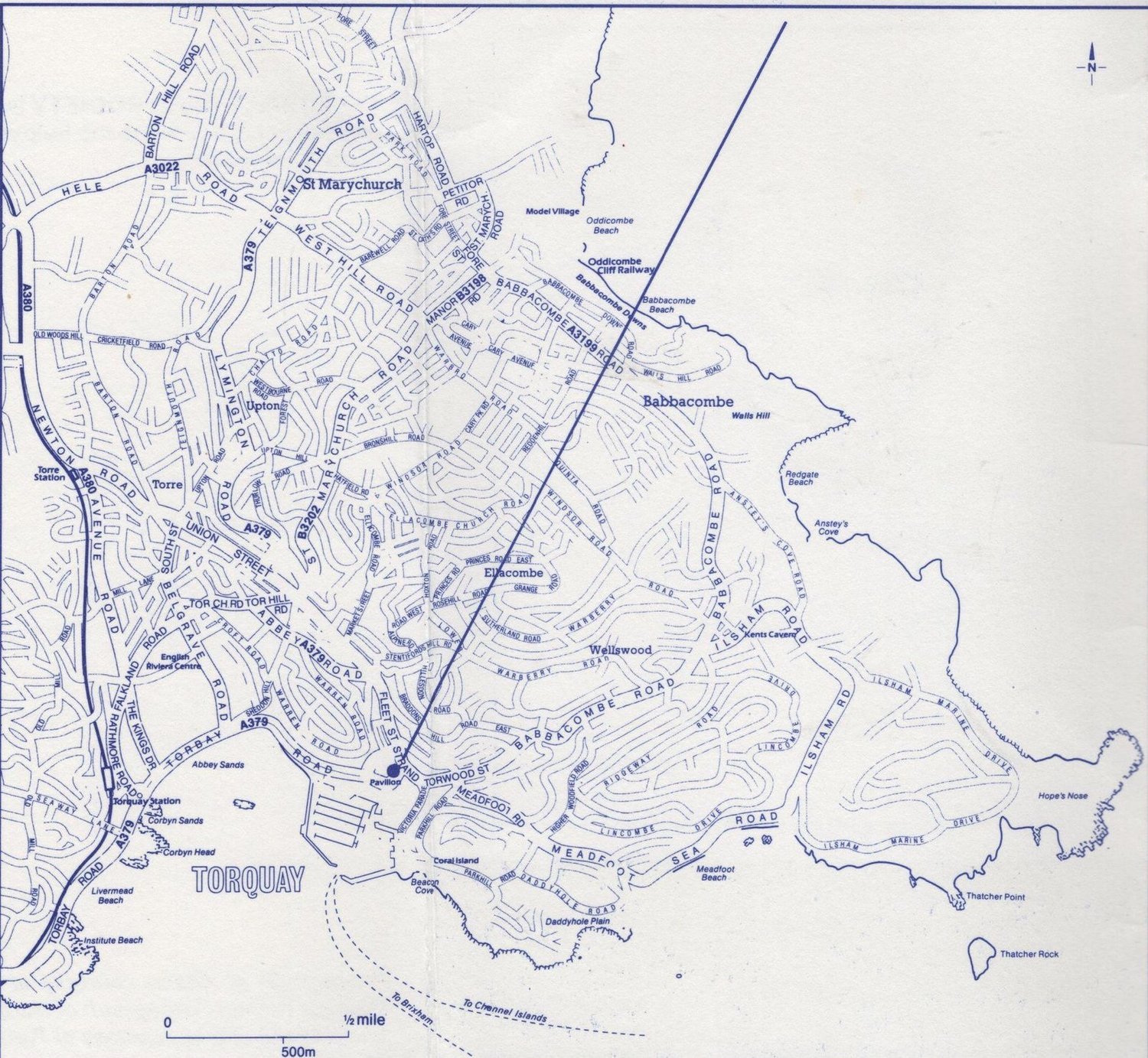 Street map of Torquay marking the location of Vaughan Parade by the harbour