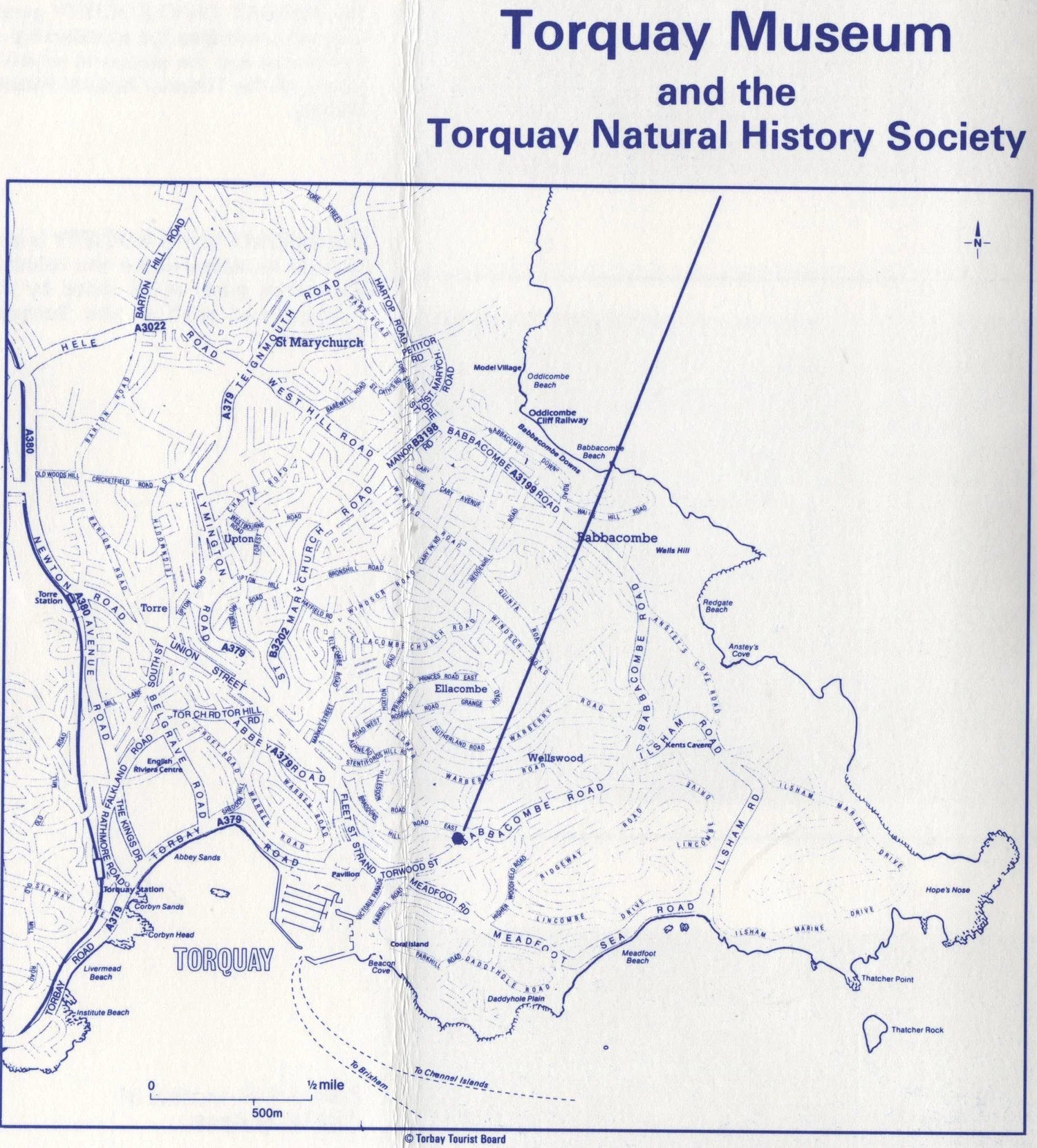Location map showing Torquay Museum, Babbacombe Road, Torquay