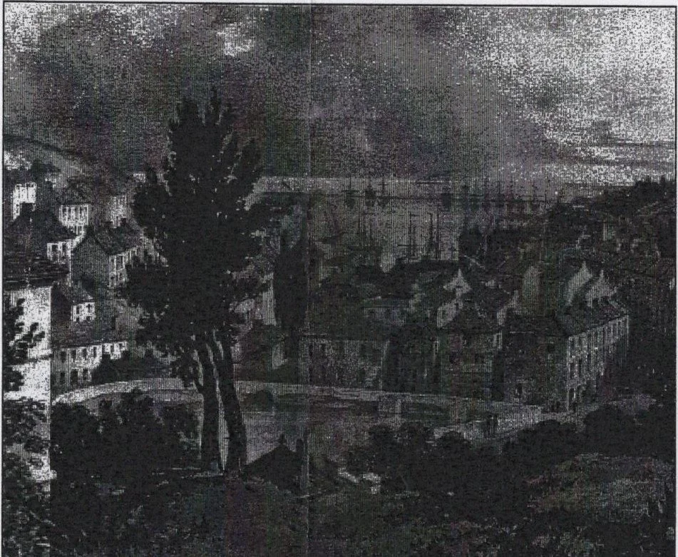 A mid nineteenth century view of Brixham harbour and the town seen from the hillside at Parkham Wood House