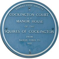 Torbay Civic Society blue plaque at Cockington Court, Torquay