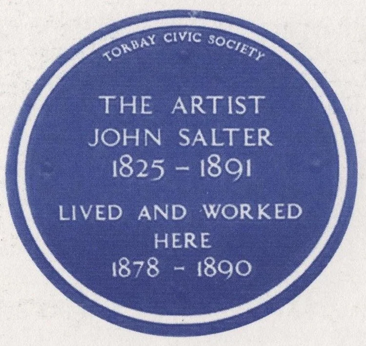 Torbay Civic Society blue plaque at Carlton House, The Terrace, Torquay, recording that the artist John Salter lived and worked here from 1878 to 1890